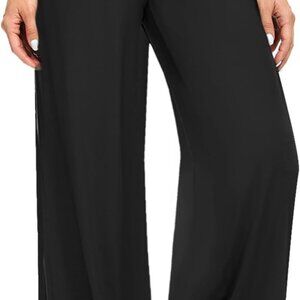Soft Black Pajama Pants for Women, Wide Leg Comfy Casual Lounge Yoga Capri Pants